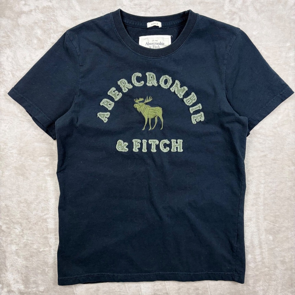 Abercrombie & Fitch Muscle Moose T Shirt Sz L Black Green Embroidered Logo Y2K